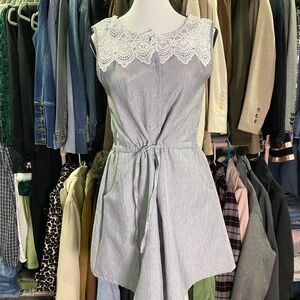 Elegant Gray Lace-Trimmed Dress